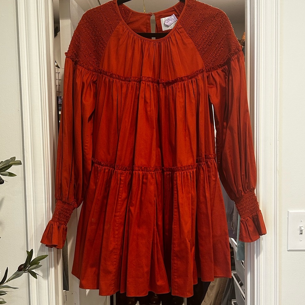 Aje Fall Orange Long Sleeve Mini Dress